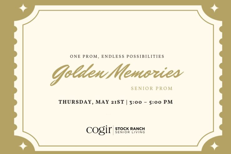 Senior prom event invitation promoting joyful community memories and connection at senior living.