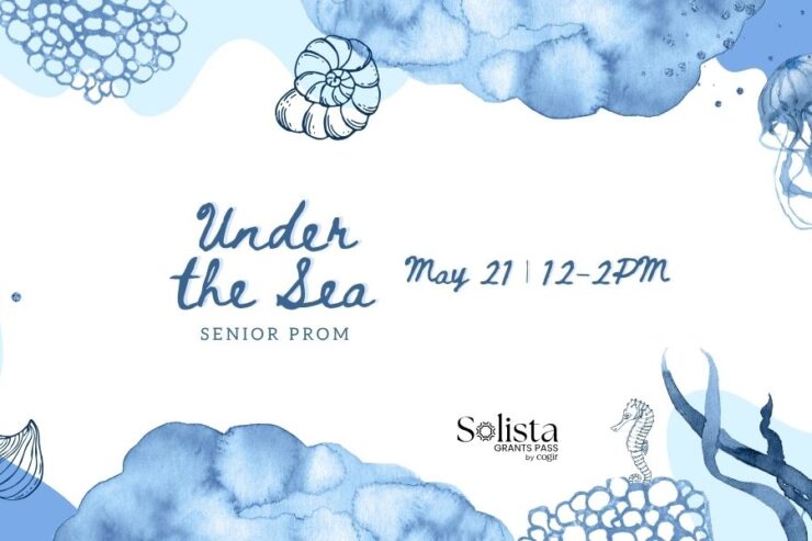 Under the Sea senior prom event announcement with a calming ocean theme for community gathering.