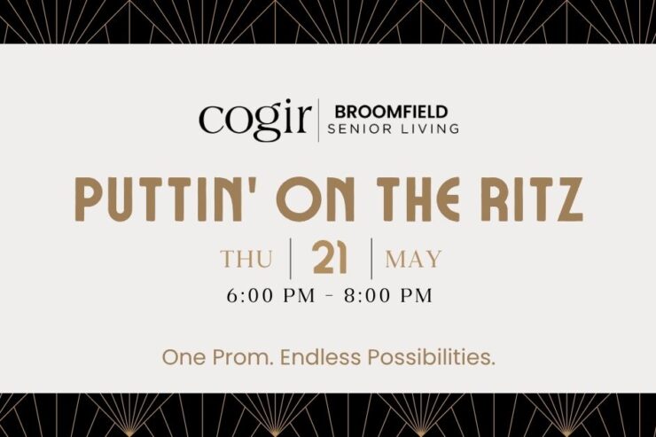 Elegant event invitation for a senior living community prom, celebrating joy and connection.