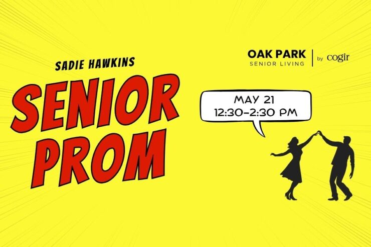 Bright, inviting event announcement celebrating senior community with dancing and joyful connection.