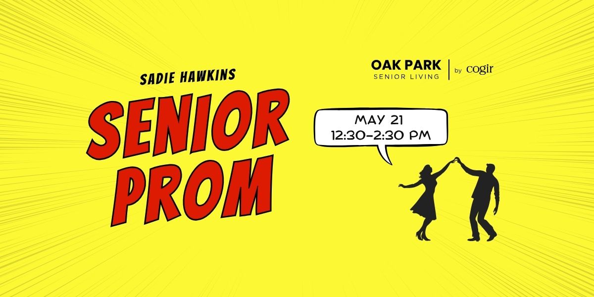 Bright, inviting event announcement celebrating senior community with dancing and joyful connection.
