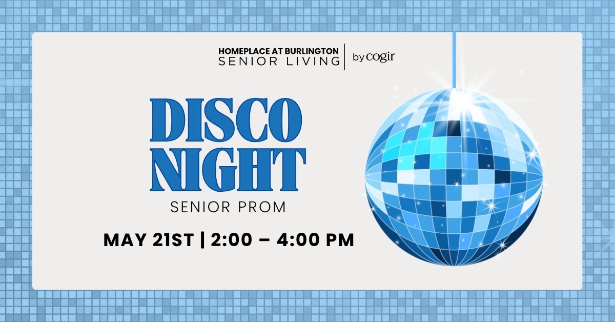 Seniors enjoying a lively disco-themed prom in a welcoming community space.