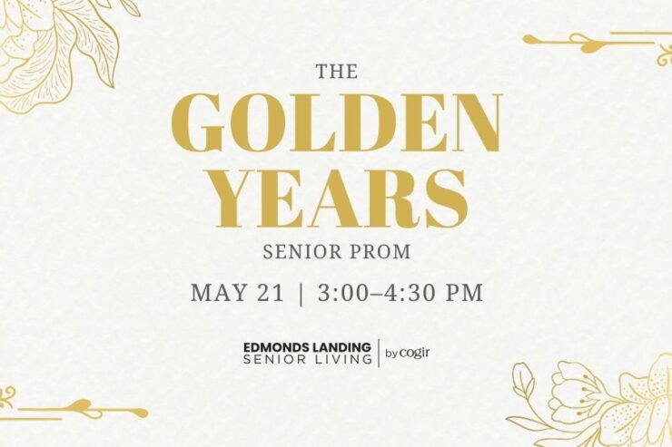 Elegant invitation for The Golden Years Senior Prom at Edmonds Landing Senior Living.