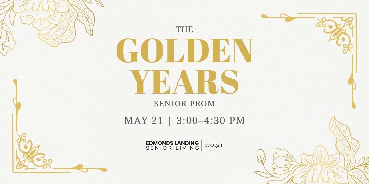 Elegant invitation for The Golden Years Senior Prom at Edmonds Landing Senior Living.