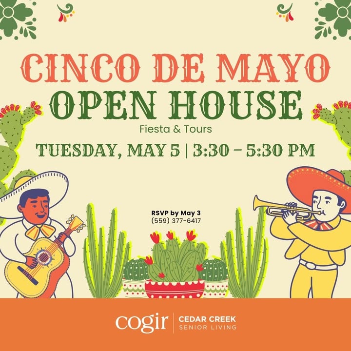 Celebrate Cinco de Mayo with us on May 5th from 3:30 PM – 5:30 PM! 🎉🌮 Enjoy great food, live music, and join in on our salsa tasting contest for an afternoon full of fun and flavor. Bring your friends and come celebrate with us! 💃🎶 Please RSVP by May 3rd — we look forward to seeing you there!