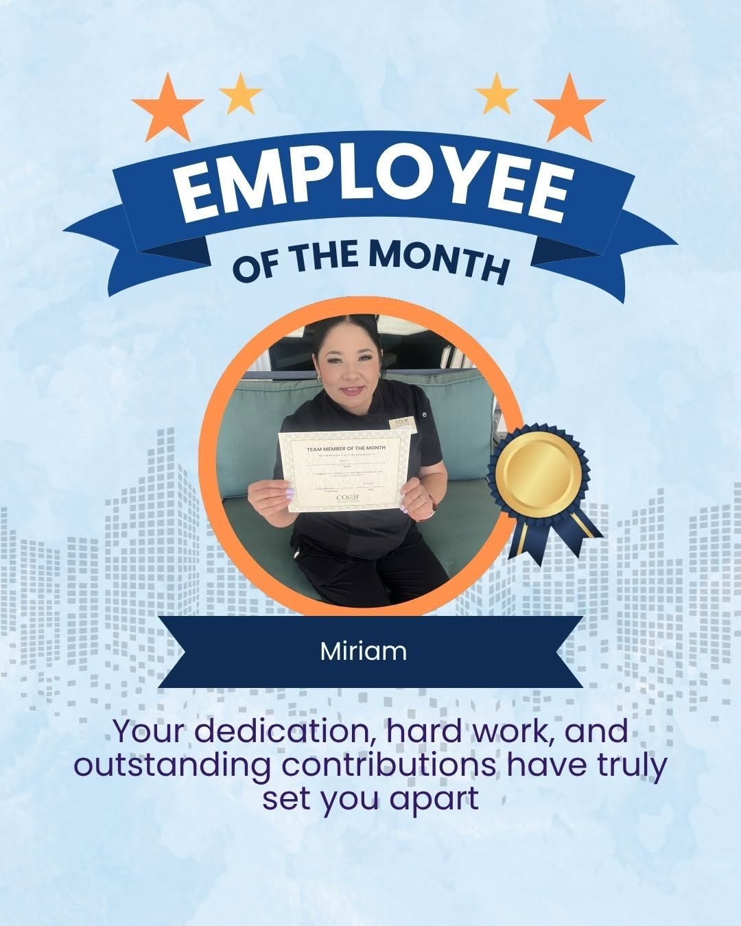 Another month has come and gone but the hard work and dedication does not go unnoticed!! This month we recognize Miriam!! As one of our cooks, she is always going above and beyond with preparing meals that fit the needs of our community.
