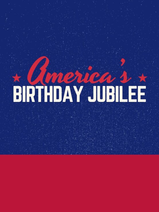 Patriotic event graphic celebrating community spirit with red, white, and blue tones.