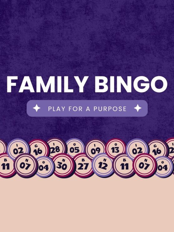 Bingo game announcement with friendly colors, promoting fun and purposeful community engagement.