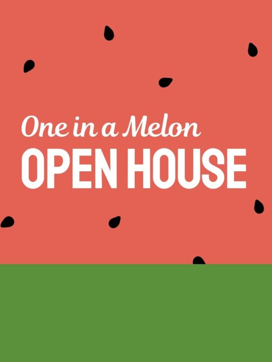 Friendly and inviting open house event themed with a fun watermelon design for community engagement.