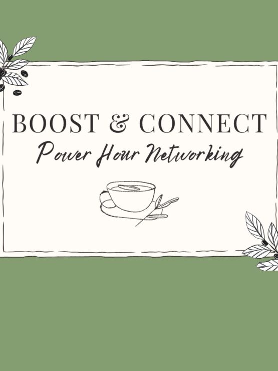 Invitation card for a welcoming networking event with a warm coffee theme and natural accents.