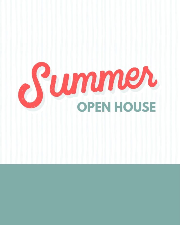 Bright and welcoming event invitation for a summer open house gathering.