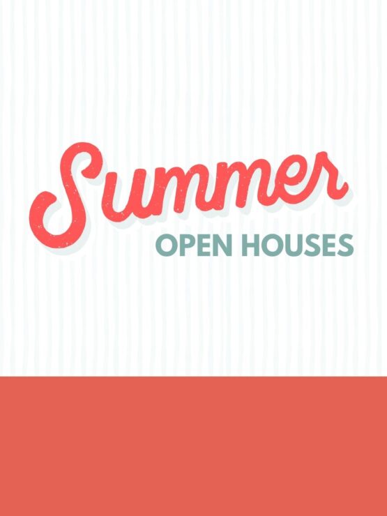 Summer Open Houses announcement with warm colors promoting community events at the retirement home.
