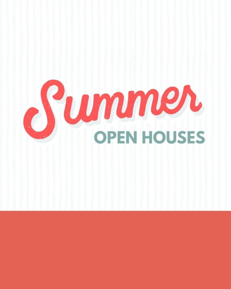 Summer Open Houses announcement with warm colors promoting community events at the retirement home.