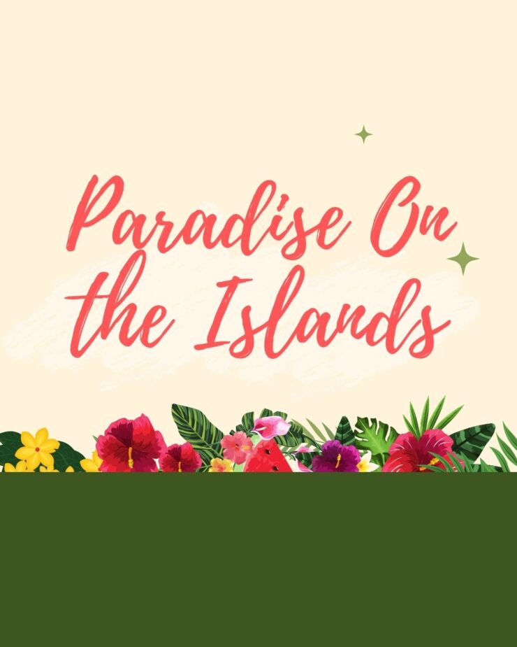 Tropical theme with vibrant flowers and leaves, promoting a lively and welcoming community event.