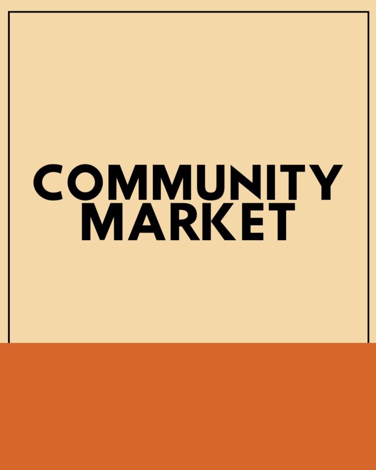 Bright community space where residents gather for friendly market events and socializing