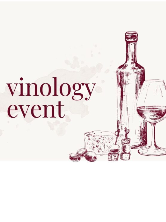 Elegant sketch of a wine bottle, glass, cheese, and olives highlighting a social tasting event.