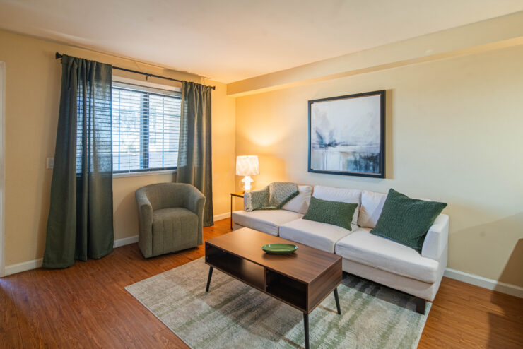 Sunlit living area with comfortable seating, soft lighting, and inviting decor for relaxation.