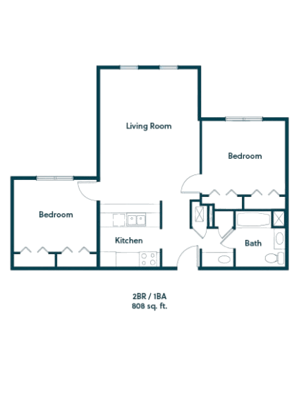 Spacious two-bedroom apartment layout designed for comfort and ease of living.