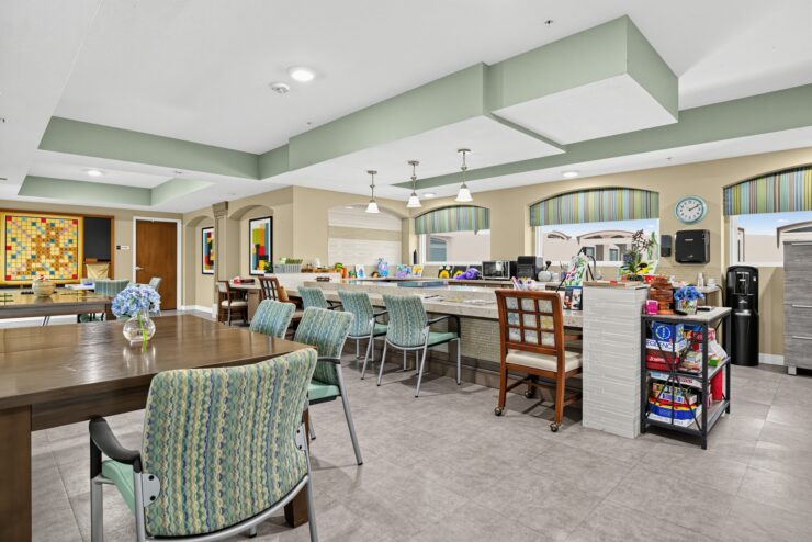 Bright, welcoming activity room with seating, games, and crafts designed for community engagement.