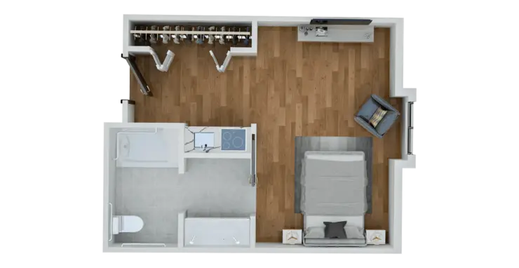 Spacious senior suite with open layout, comfortable seating, and modern amenities for ease and relaxation