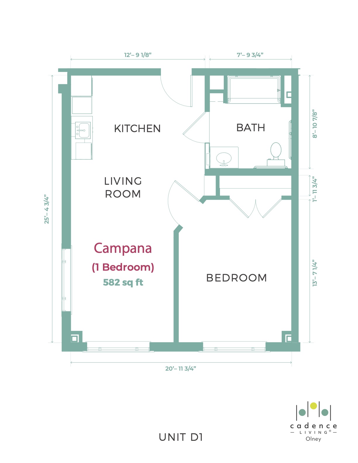 Olney Campana one bedroom Floor Plan