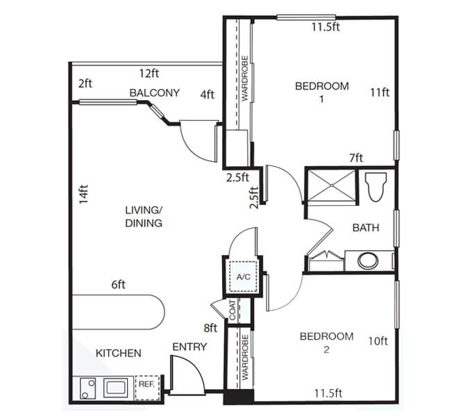 Windham 2 bedroom layout