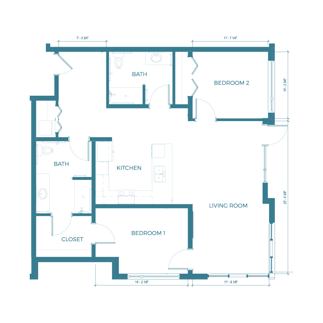 ACOYA Cherry Creek Floor Plans | The Washington | Unit 2D, Corner Unit | 1150 sq. ft.
