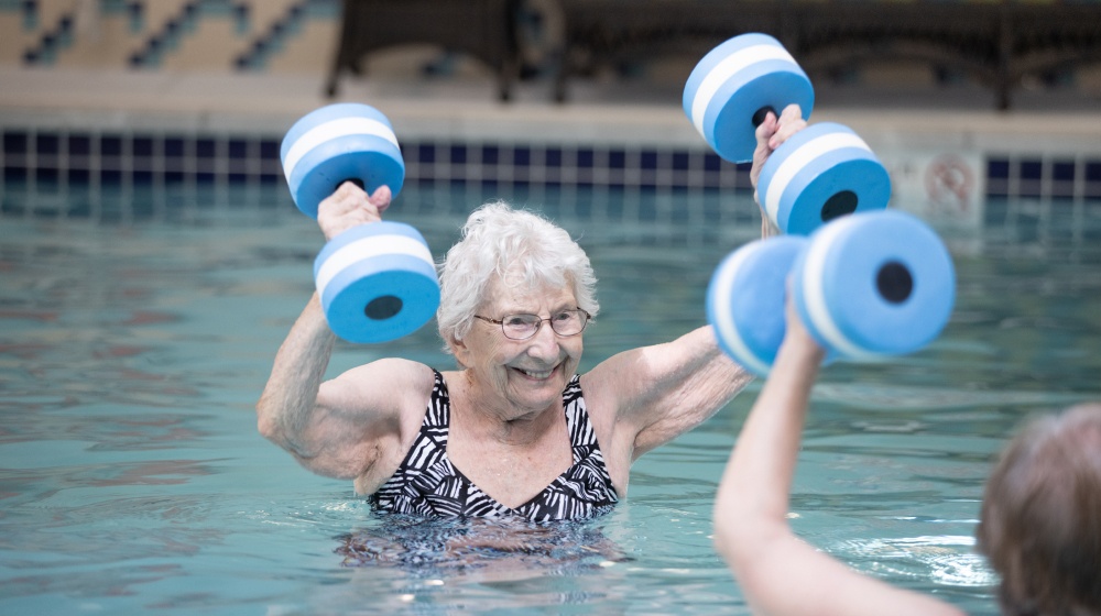 senior care, pool water aerobics fitness program
